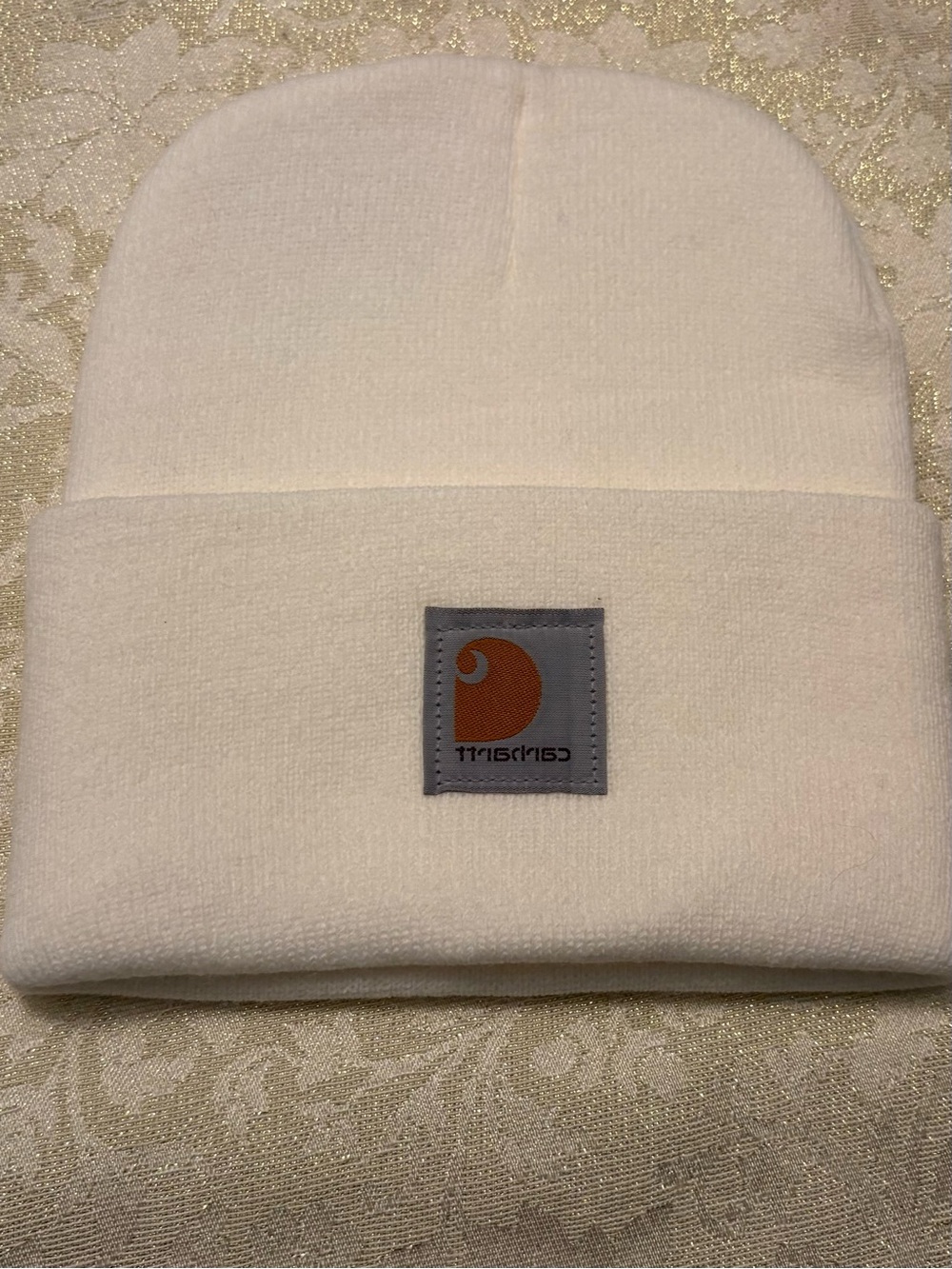 Carhartt White Knit Cuffed Beanie with Logo Patch